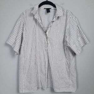 Lafayette 148 Womens Button Front Shirt Size Small White Tan Stripe Short Sleeve